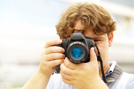 grapher taking close-up. Shallow DOF!の写真素材