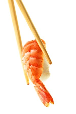 Sushi with shrimp isolated over white backgroundの写真素材