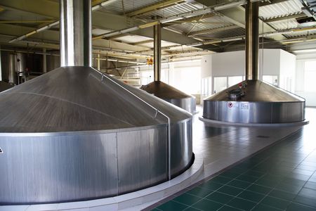 Modern brewery - workshop with steel fermentation vats