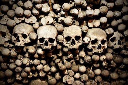 Skulls and bones in the bone chapel in Kutna Hora, Czech Republic