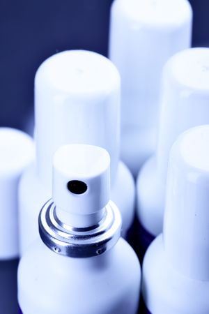 Many spray cans with drugs close up
