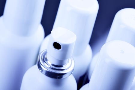 Many spray cans with drugs close upの写真素材