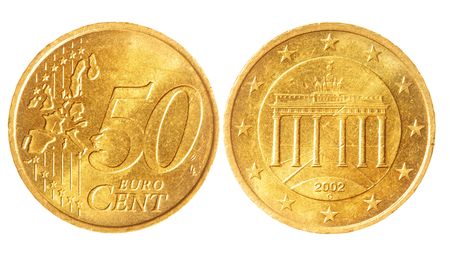 Fifty euro cent coins isolated over white background