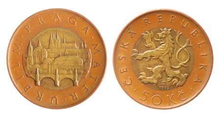 Czech koruna coins isolated over white backgroundの写真素材