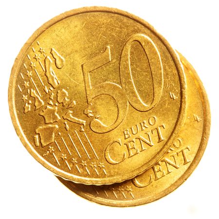 Fifty euro cent coins isolated over white background