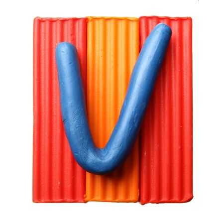 Letter V - Plasticine alphabet isolated over white backgroundの写真素材