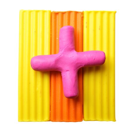Plus sign - Plasticine digits isolated over the white backgroundの写真素材