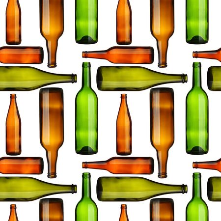 Seamless pattern - Empty bottles over white backgroundの写真素材
