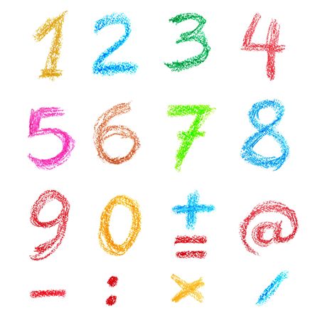 Crayon numbers and signs isolated over the white backgroundの写真素材