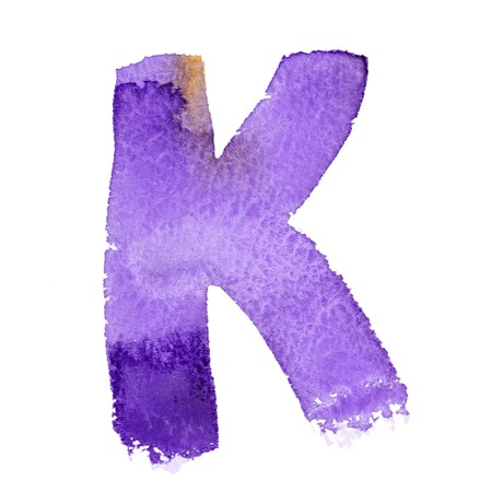 K - Watercolor letters isolated over the white backgroundの写真素材
