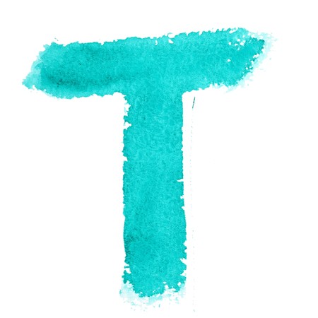 T - Watercolor letters isolated over the white backgroundの写真素材