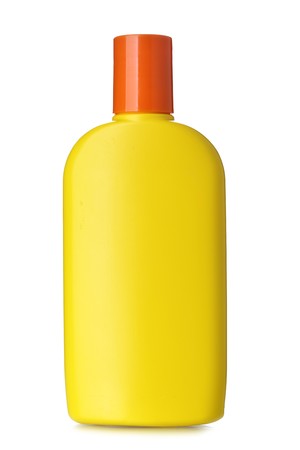 Bottle of sunscreen isolated over the white backgroundの写真素材