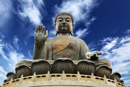 Giant Buddha sitting on lotusl. Hong Kongの写真素材