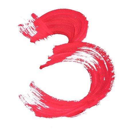 3 - Red handwritten digits over white backgroundの写真素材