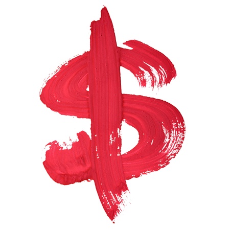 Red handwritten dollar sign over white backgroundの写真素材