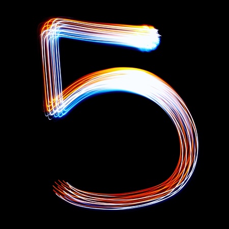 5 - Created by light colorful digits over black backgroundの写真素材