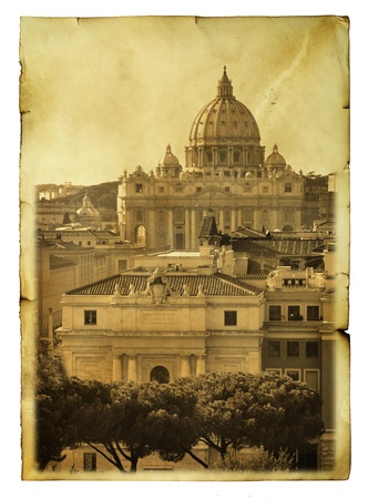 Vintage postcard (imitation) with view to Basilica di San Pietro, Vaticanのeditorial素材