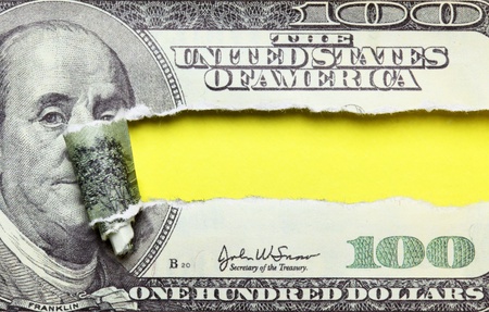 Torn dollars banknote with space for your own text