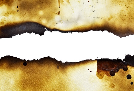 Burnt paper background with pure white space for your own textの写真素材