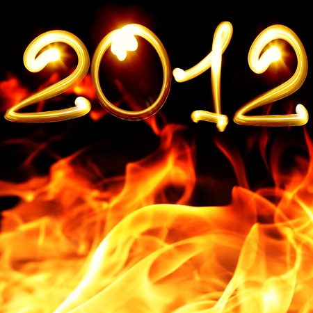 new year 2012 and burning fire close-up