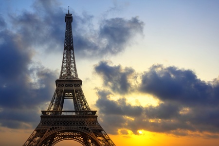 Eiffel tower at sundown, Paris, Franceのeditorial素材