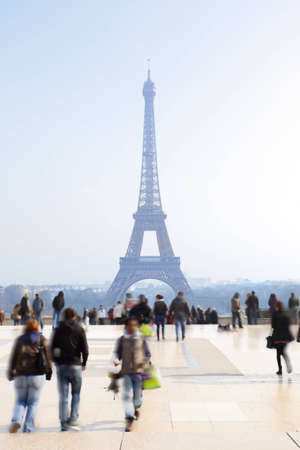 People in blur at Trocadero, Paris, Franceのeditorial素材