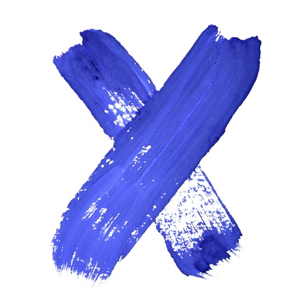X - Blue handwritten letters over white background
