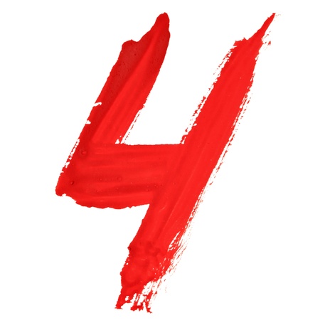 Four - Red handwritten numerals over white backgroundの写真素材