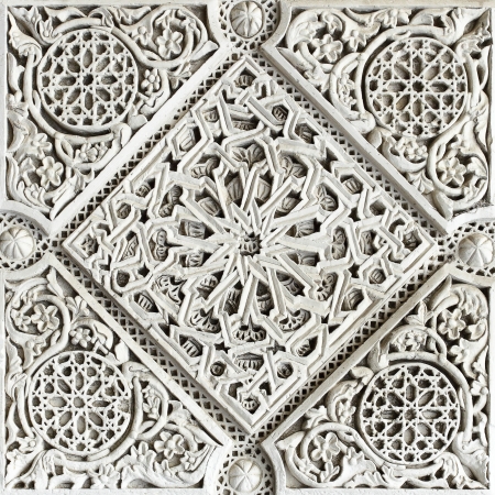 Old moorish stone carving close-up, Sevilleの写真素材