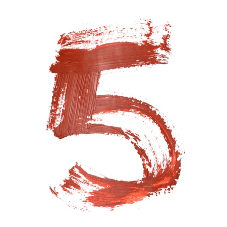 Five - Red numbers over white backgroundの写真素材