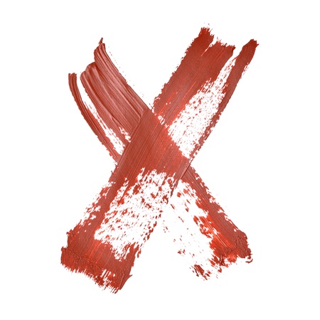 X - Red letters over white background