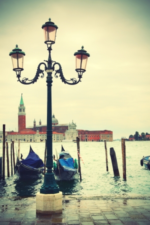 Quay in Venice, Italy  Retro style の写真素材