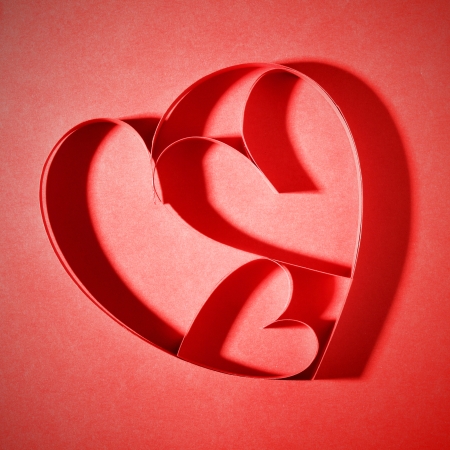 Red paper hearts - Card for Valentineの写真素材