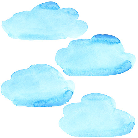 Blue watercolor clouds isolated over the white backgroundの写真素材