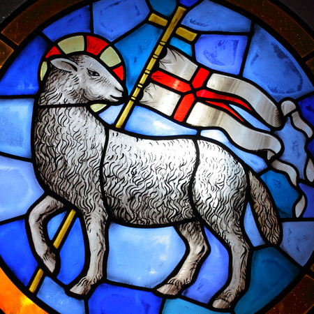 Lamb of God stained glass in Cathedral in Florence. (18-th century)のeditorial素材