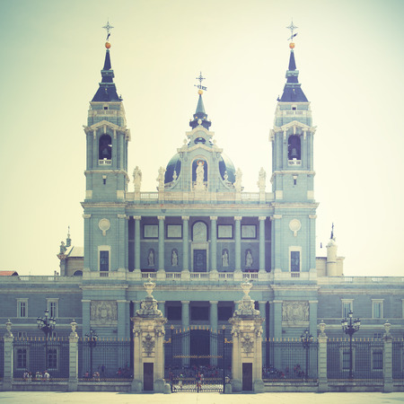 Almudena Cathedral, Madrid, Spain. Retro style filtred imageの写真素材