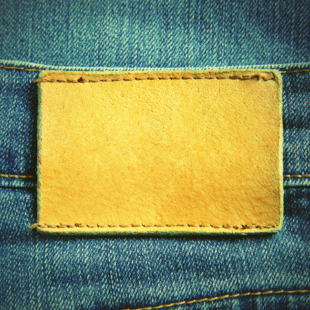Jeans with blank leather label. Retro style filtred imageの写真素材