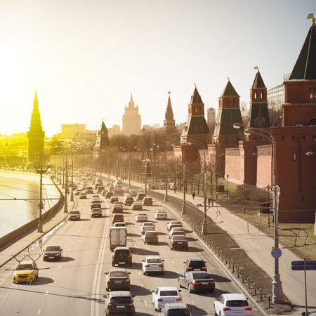 The Moscow Kremlin and road traffic nearby, Russiaのeditorial素材