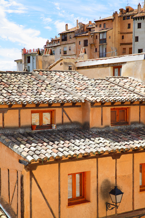 Old houses on slope in Cuenca, Spain.の写真素材