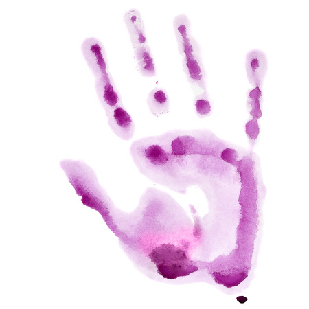 Pink watercolor hand print isolated on white background, raster illustrationの写真素材