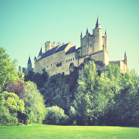 Castle of Segovia Alcazar, Spain. Retro style filtered imageのeditorial素材