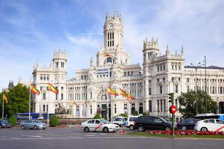 MADRID, SPAIN - SEPTEMBER 23, 2015: Palacio de Comunicaciones at Plaza de Cibeles in Madridのeditorial素材