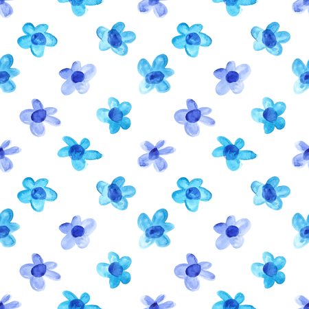Blue simple watercolor flowers - raster seamless patternの写真素材