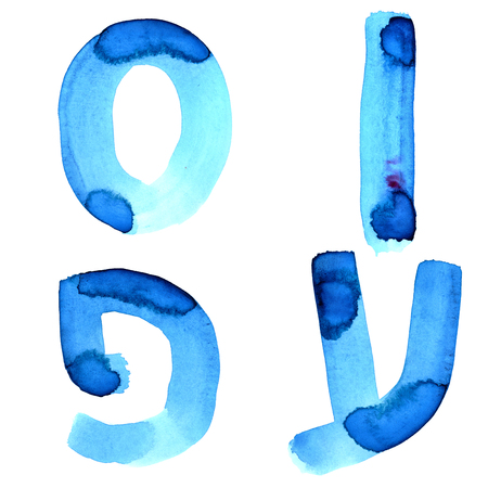 Blue watercolor letters of hebrew alphabetの写真素材
