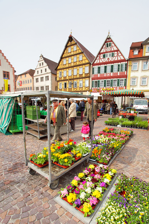 Bad Mergentheim, Germany - April 23, 2013: Market place of Bad Mergentheim town in Germanyのeditorial素材