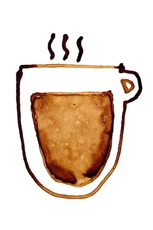 Coffee cup with steam sketched in coffee isolated on the white background. Raster illustrationの写真素材