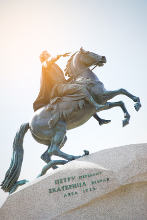 Monument of Peter the Great in Saint-Petersburg, Russia. Retro style filtered imageの写真素材
