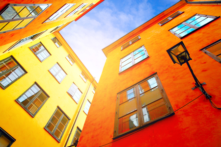 Colorful houses and old street of Stockholm, Sweden. Urban landscapeの写真素材