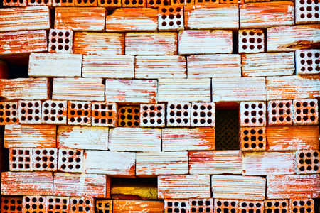 Picturesque texture of wry partly painted brickwork, Greeceの写真素材