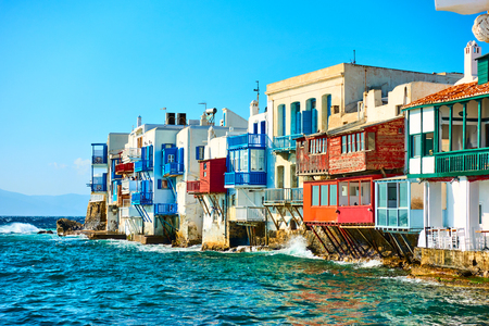 Picturesque houses of Little Venice in Mykonos Island, Cyclades, Greeceの写真素材
